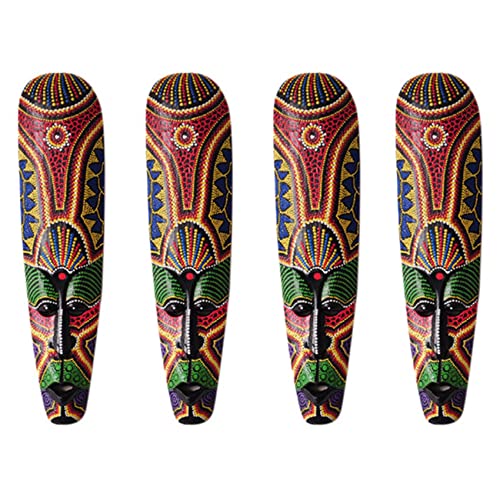 NIEI 4X Wooden Mask Wall Hanging Solid Wood Carving Painted Wall Decor Home Decorations African Mask Crafts A