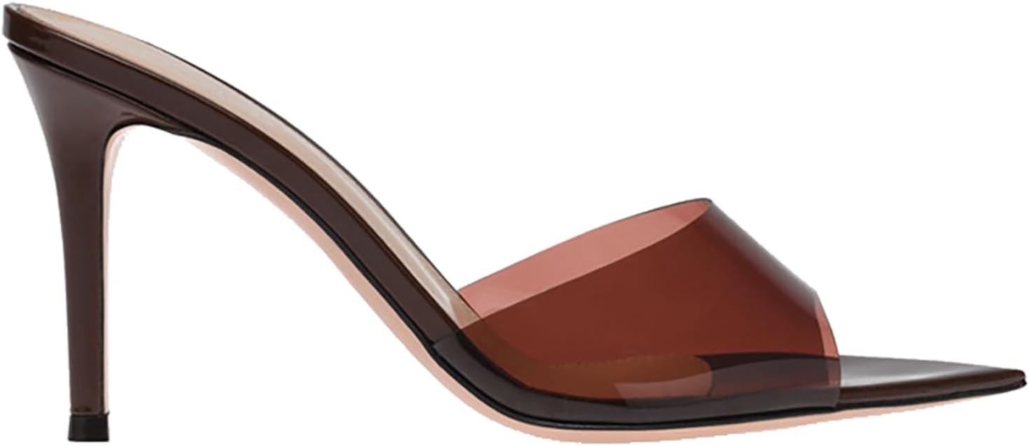 Women'S Clear Pointed Open Toe Stiletto Heel Slide Sandals Fashion Sexy Slip On Transparent Strap High Heels Mules Summer Backless Party Wedding Prom Dress Shoes - Image 3