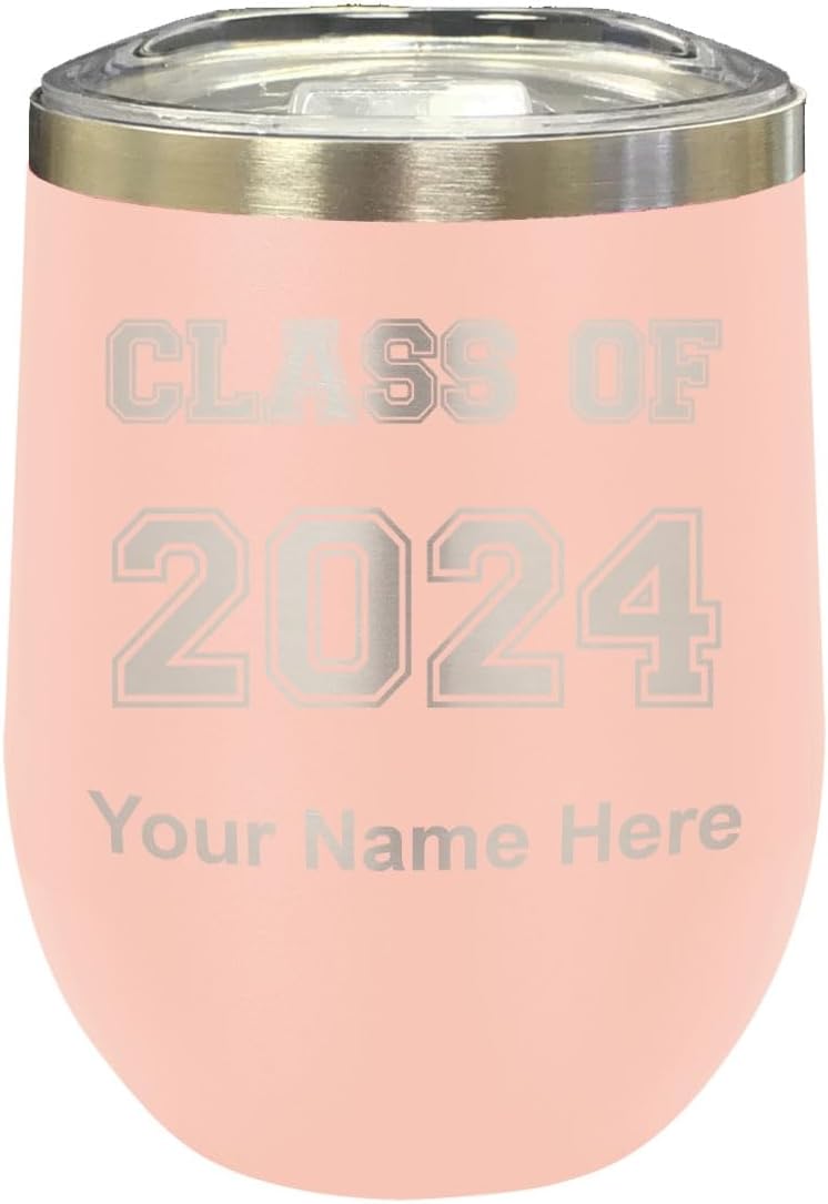 LaserGram 16oz Double Wall Stainless Steel Wine Glass Tumbler, Class of 2023, 2024, 2025, 2026, 2027, Personalized Engraving Included (Black)