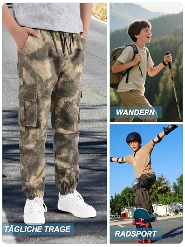 Image of NATUST Boys Cargo Joggers Drawstring Jogging Pants Kids Elastic Waist Trousers 5-14 Years
