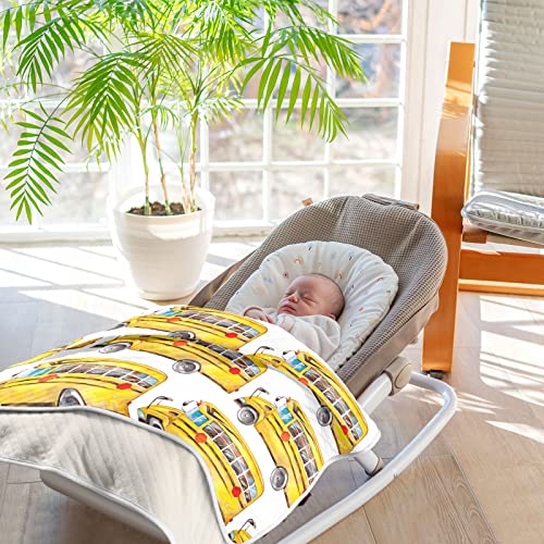Image of Vintage School Bus Baby Blankets Soft Warm Crib Stroller Blanket for Toddler Newborn Girls Boys, 30x40in