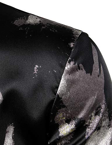 Image of ZEROYAA Men's Luxury Printed Silk Like Satin Button Down Dress Shirt for Party Prom