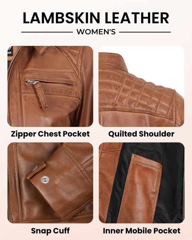 Image of Women Leather Jacket - Genuine Lambskin Leather Jacket for Womens