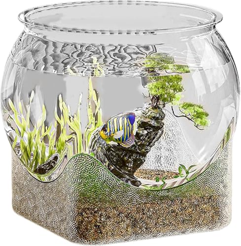 ベタの魚のカメのためのデスクトップ水族館|ラウンドフィッシュボウルクリアアクアリウムフィッシュタンク、視聴体験を向上させる装飾的なフィッシュボウル、小さなデスクトップ水族館