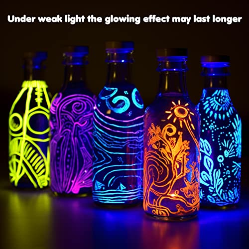 Roizefar Noční zářivé barvy, 16 × 20 ml, 3D voděodolná barva na textil, barva na textil, zářící ve tmavých barvách, fluorescenční barva, DIY barvy na látky, lepicí tyčinka pro dětské malování, plátno