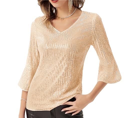 GRACE KARIN Damen glockenärmel pailettenoberteile Damen top Party top...