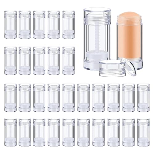 meleg otthon Empty Deodorant Containers, Twist Up Refillable Deodrant Containers Leak Proof Clear Deodorant Bottles Round Lip Balm Tubes for DIY Lipstick Crayon 30Pcs 30ml (Clear, 30ML)