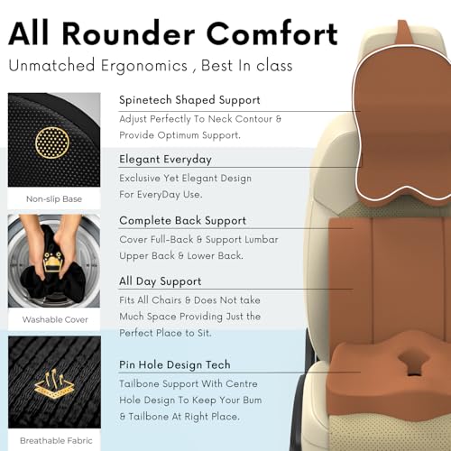 Image of Neckrest Back Support or Orthopaedic Cushion for Long Sitting with Ergonomic Design Made by High Density Memory Foam Used for Car or Office Chairs. (Majestic tan, Lumbar)