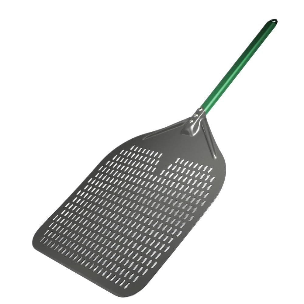 WANGSHAOWEI Pizza ​Paddle 16 Inch Pizza Peel Perforated Aluminum Paddle Hard Anodized Shovel Large Size Oven Accessories(Green 40cm Handle)