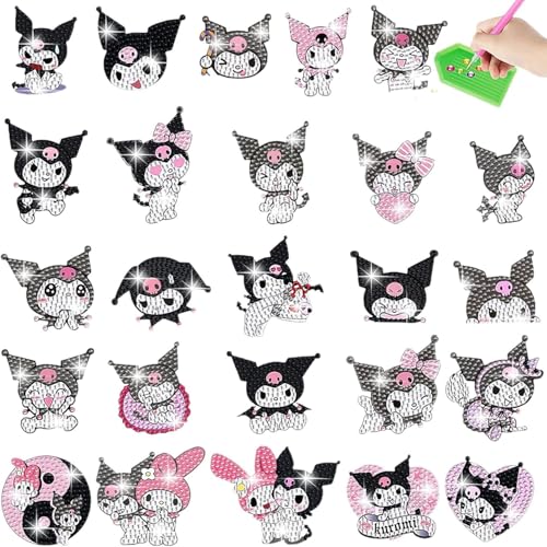 cerfioo 25 Pcs Kuromi Diamond Art Painting Sticker Kits for Kids-Cartoon Diamond Gem Stickers Kit 5D Gem Art Stickers Mosaic for Kids Gift for Boys Girls 4-8-10-12 Years Old