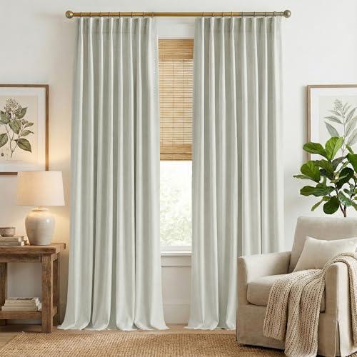 NICETOWN Room Darkening Curtains 84 inches Long Thermal Faux Linen Curtains for Bedroom 2 Panels, Pinch Pleated Light Blocking Thermal Insulated Thick Drapes for Living Room, Natural, W50 x L84