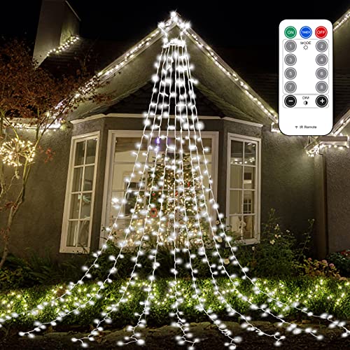 416 LEDs 8 Modes Outdoor Valentine's Day Decorations Star Lights String, Star Lights Outdoor with 12" Lighted Topper Star with Remote Control Outdoor Party Seasonal Garden Patio Decor White