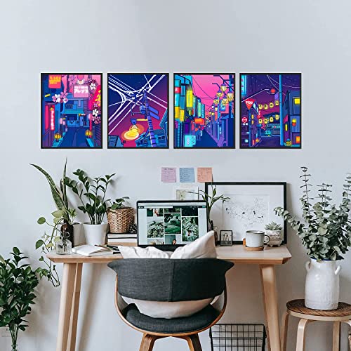 Anime Posters Japanese Wall Art ,Tokyo City Art Prints , Anime Art Tokyo Night Sky Street Wall Decoration Poster Living Room Bedroom Kitchen,Living Room,Bedroom, Dormitory Preparation Room Decoration, Set Of 4(8 "X 10" Frameless) #TOP2