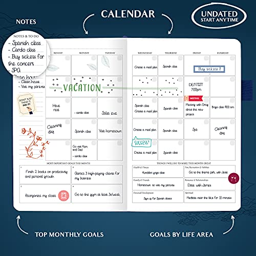 Legend Planner – Deluxe Weekly & Monthly Life Planner To Hit Your Goals & Live Happier. Organizer Notebook & Productivity Journal. A5 Hardcover, Undated – Start Any Time + Stickers – Mystic Blue #TOP3