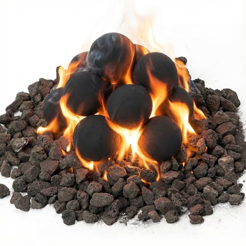Sasylvia 15 palline rotonde in ceramica da 7,6 cm e 4,5 kg da 2,2 a 4,1 cm, piccole pietre laviche nere per bracieri, inserti decorativi per barbecue a gas per interni ed esterni, per interni ed