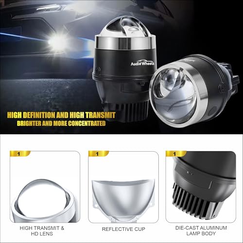 Image of Audio Wheels 3 Inch LED Projector Fog Lamp with Cover 120W, Tri-Color (White /Warm /Yellow) | Single Beam | 12V /24V Fog Light for Car Modification | 1-Year warranty | Compatible with Hyundai Creta 2024