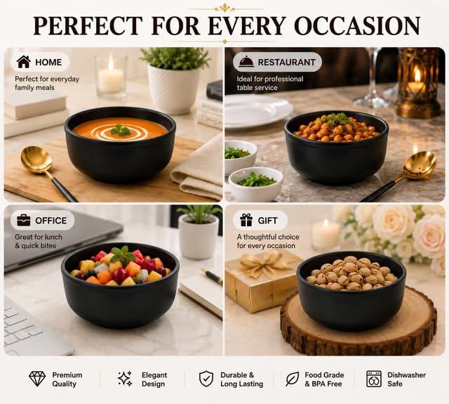 Image of Ariya 4.5 Inch Melamine French Bowls Black Aura Collection Set of 6