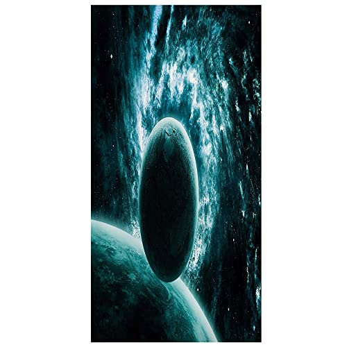 Space Privacy Window Film, Solar System Landscape With A Planet In Vast Motion Asteroid Mystic Orbit View Print, Pvc Glass Film For Home Office Living Room, W23.6 X L59 Inch Teal #TOP17