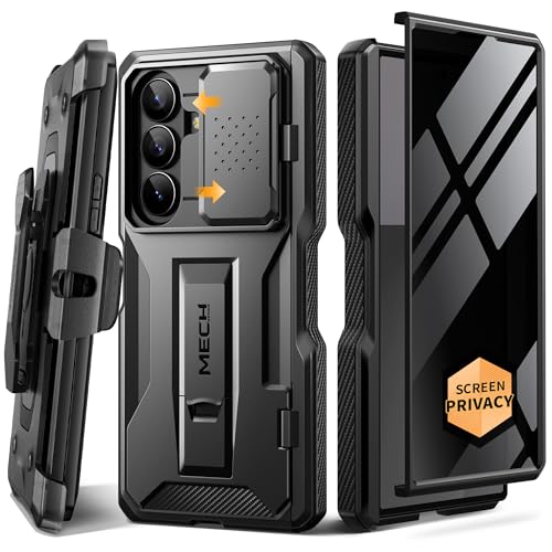 TONGATE for Z Fold 7 Case with Privacy Screen Protector, [Built-in Slide Camera Cover & Stand] [Anti Spy] Military Grade Drop Phone Case for Samsung Galaxy Z Fold 7 with Belt Clip, Black Privacy