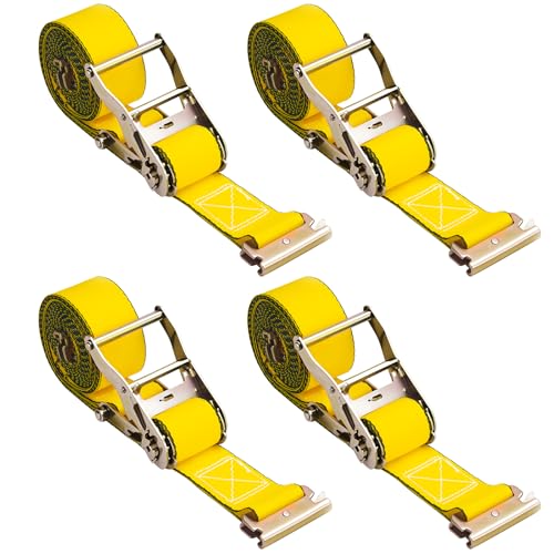 E Track Straps 2 x 16 E Track Ratchet Straps 4400 LBS Box Truck Straps for Semi Trailers Vans Load (4 Pack)