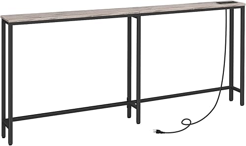 HOOBRO Mesa consola estrecha de 70.9 pulgadas con estación de carga, mesa de sofá de 5.9 pulgadas con 2 tomas de corriente y puertos USB, mesas de