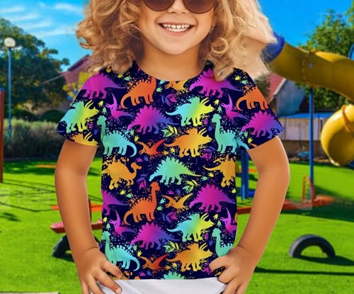 Dinosaur Shirt for Girls Cute Dinosaurs Colorful Tshirt Kids Dino Birthday Short Sleeve Tee Top2