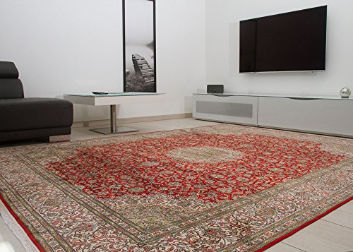 18/18 Orientteppich Kaschmir Seide Teppich Medaillon in Rot, Größe: 247x308 cm Wohnzimmer