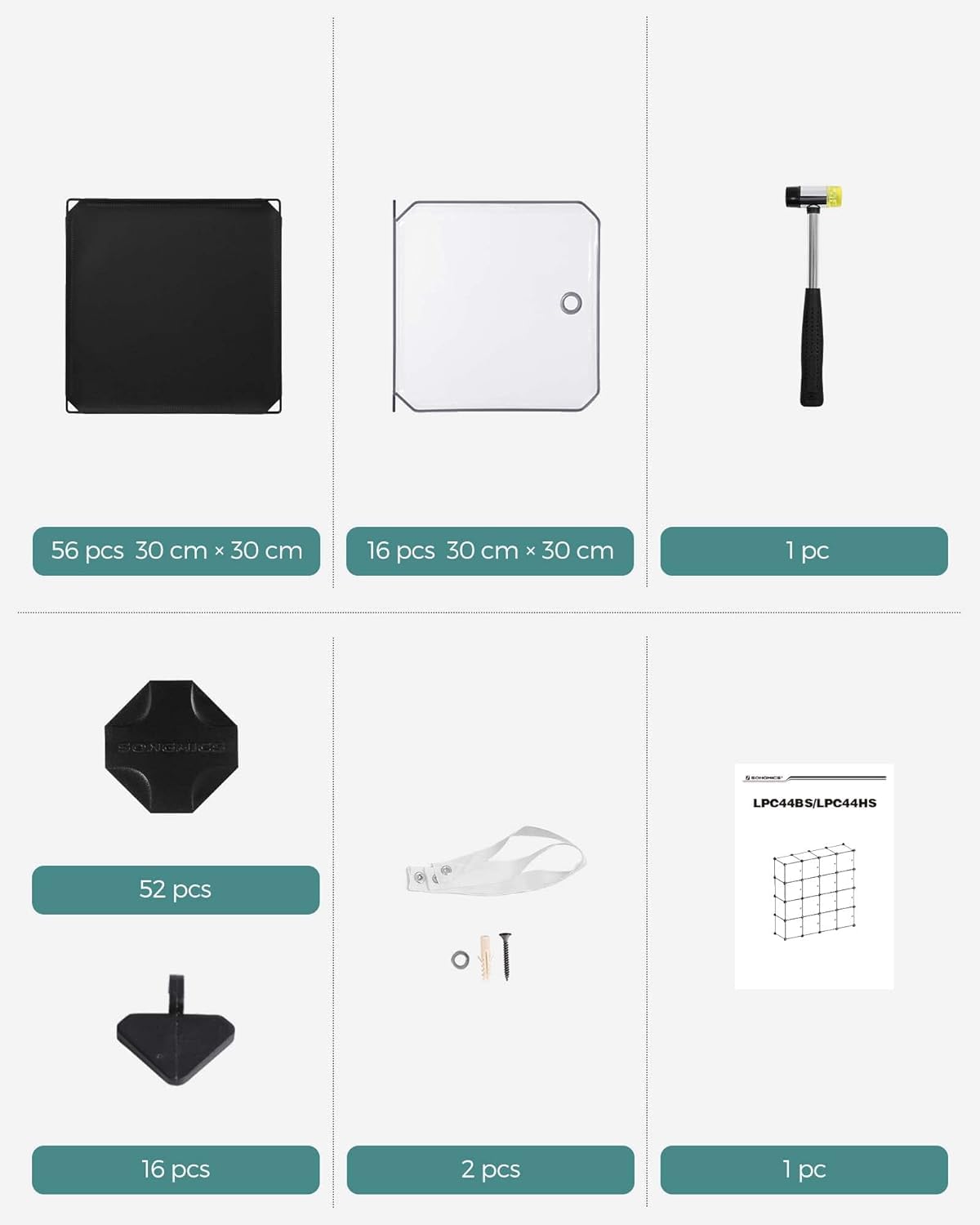 SONGMICS Meuble de Rangement Modulable, 16 Cubes, Étagère en Plastique, avec Portes, pour Vêtements, Chaussures, Livres, Assemblage Facile, Noir LPC44HS
