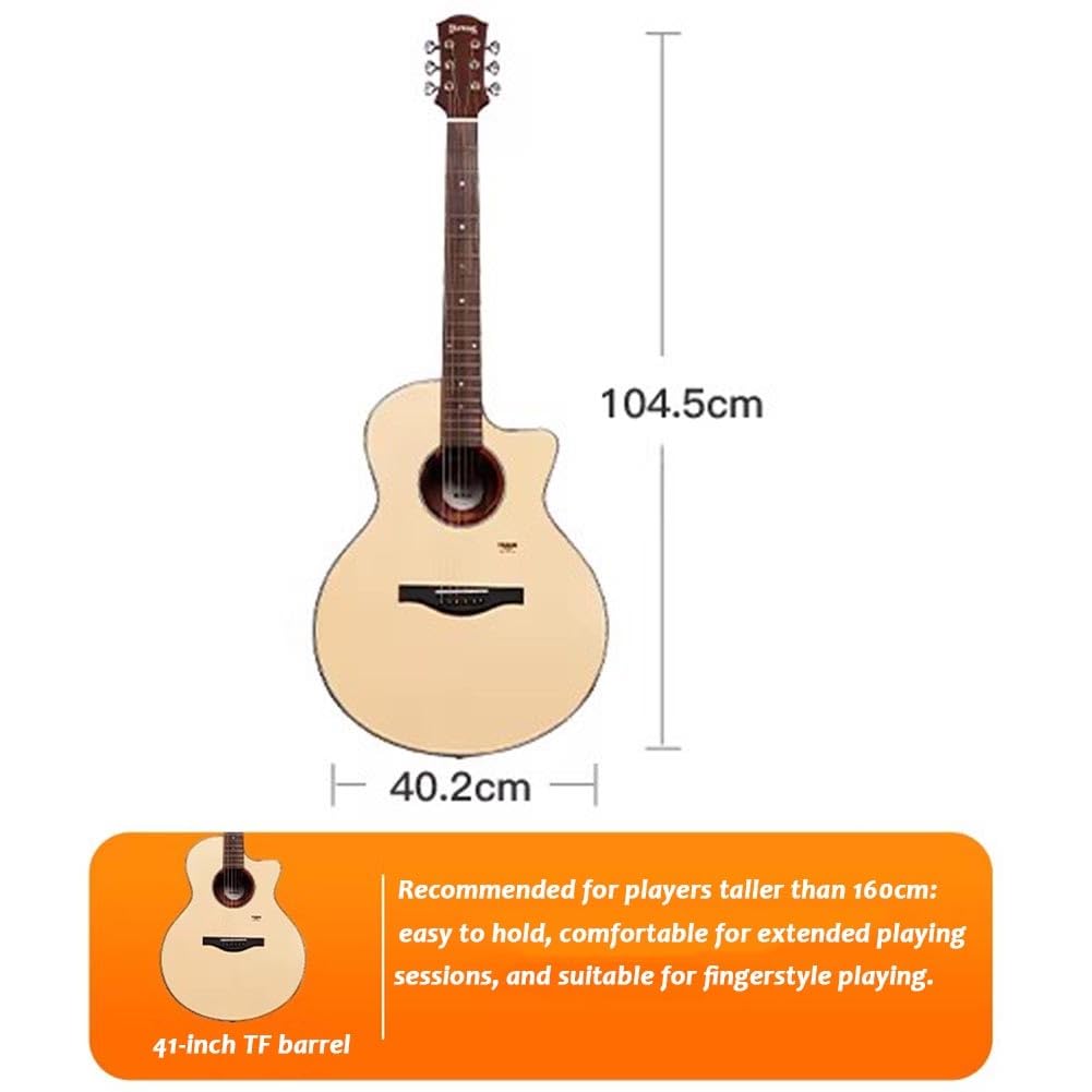 Guitarra Acústica De 41 Pulgadas, Guitarra De 6 Cuerdas Tapa De Abeto, Cejuela De Hueso Para Principiantes, Intermedios, Adultos Y Adolescentes(Natural wood color)