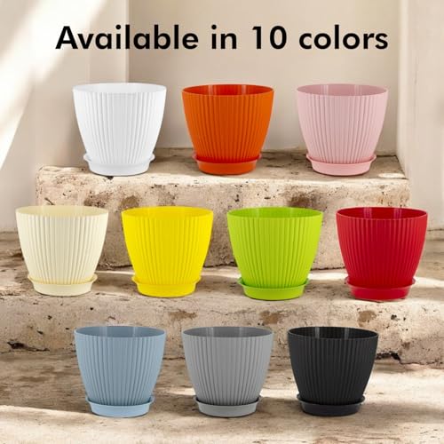 Image of GARDENS NEED 7 Inches Grand Round Flower Pot | Set of 5 | Black | Plastic Planter Pots for Indoor & Outdoor Home, Office & Balcony Decoration