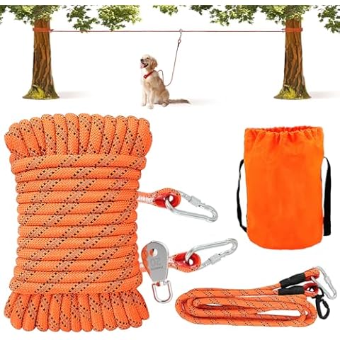 Kenida Dog Tie Out Cable for Camping - 50 Ft Dog Trolley System Runner Cable with 10FT Dog Run Leash,Reflective Dog Lead for Yard,Camping,Park,Outdoor Events for Small to Large Dogs up to 200Lbs Cover