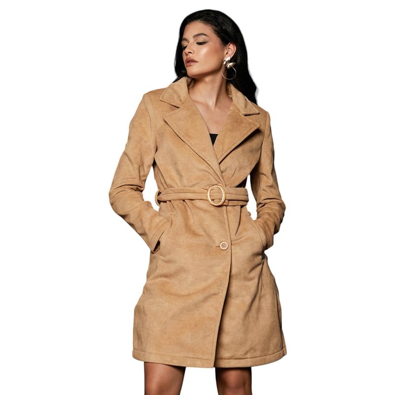 Image of PINACOLADA Women's Double-Breasted Fleece Long Coat for Casual Wear | Lapel Collar | Long Sleeve | Button Closure | Coat Crafted with Comfort Fit for Everyday Wear