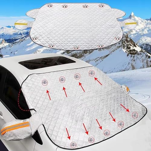 Car Windshield Snow Ice Cover with Side Mirror and Elastic Hook, 9 Magnetic Automotive Windshield Snow Frost Cover, Foldable Car Windshield Sun Shade for Most Cars, SUV/Truck/Pickup/MPV(63