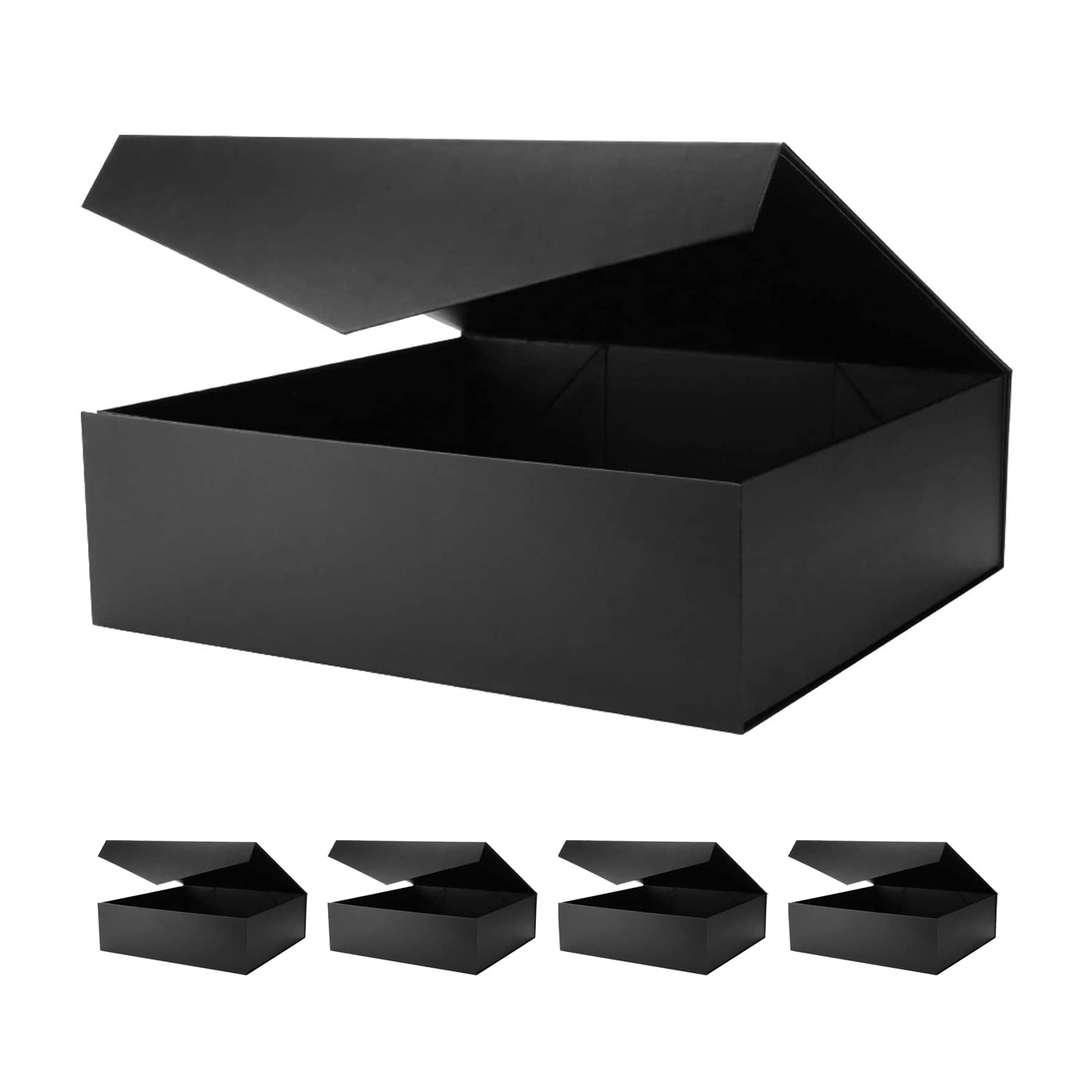 JINGUAN 5 Extra Large Gift Boxes with Lids, 16.3x14.2x5 Inches, Black Groomsmen Magnetic Gift Boxes for Clothes and Large Gifts (Matte Black)