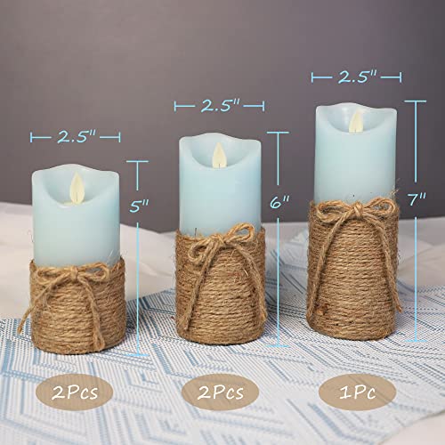 Image of Flickering Flameless Candles, Battery Candles with Remote & Timer, Blue Led Pillar Candles for Ocean Decor, Beach Decorations, Party - Set of 5