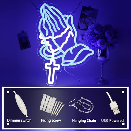 Image of Praying Hands Neon Sign, USB Powered LED Light for Faith Decor | Prayer Wall Decor for Bedroom, Worship Room, Believers Space, Party Decoration and Faith Gift