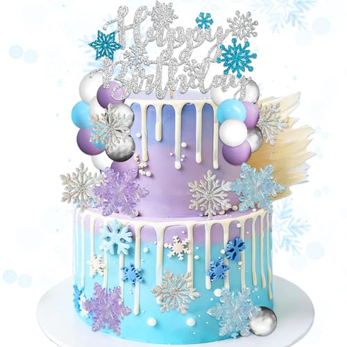accessoires pour decorations de fete d anniversaire de pays des merveilles hivernales avec flocons de neige boules princesses gateaux d anniversaire