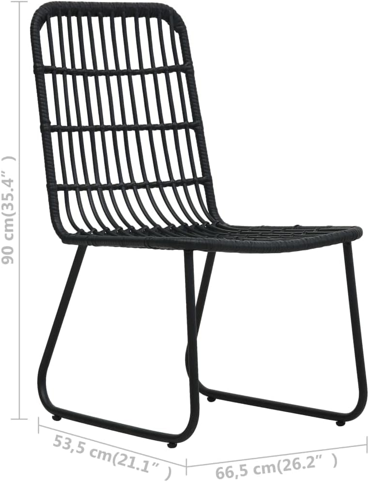 vidaXL 5-Piece Patio Dining Set: Black Poly Rattan, Powder-Coated Steel and Glass, Lightweight Outdoor Furniture, Weather- Chair Seats