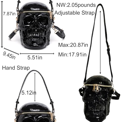 Image of Men PVC Unique Novelty Gothic Handbag Detachable Strap Crossbody Shoulder Bag Halloween Skull Purse for Women