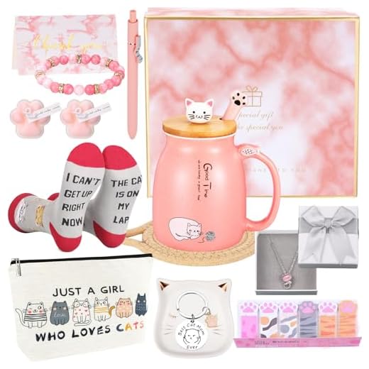 Didaey 15 peças de presentes de mãe de gato para mulheres, presentes para amantes de gatos para mulheres, coisas fofas de cesta para mães, amigas, meninas, filhas, aniversário de irmã, inclui caneca