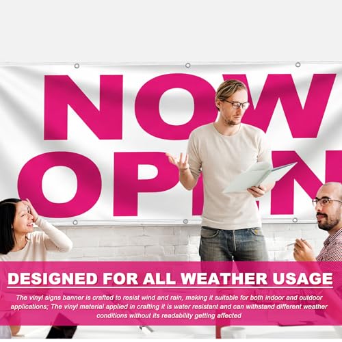 image for Hahafelt 3 x 8 Feet Now Open Banner with Grommets Fabric Large Size Ha