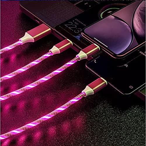 3A LED Glowing and Magnetic 3 in one Mobile USB Cable for Android Apple and Type C (Non Magnetic Red)