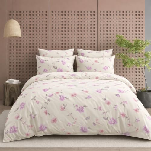 Image of DECOR2ADMIRE 300 TC Premium 7D Print Super King Size Cotton Bedsheet Set with 2 Pillow Covers | Ultra Soft 108 inch x 108 inch | Elegant Floral Designs (Cream Rose)