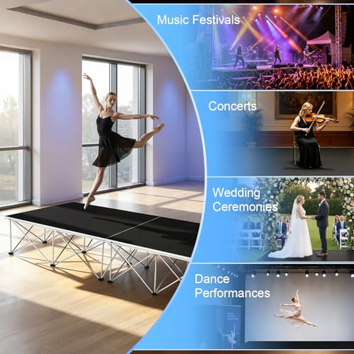 Image of 4x4ft Heavy Duty Portable Stage Platform, 1540 lbs /sqft Capacity Modular Event Stage | with 16.9 inch Centipede Riser, Non-Slip Aluminum Surface, Tool-Free Assembly for DJ Concerts Weddings School Events