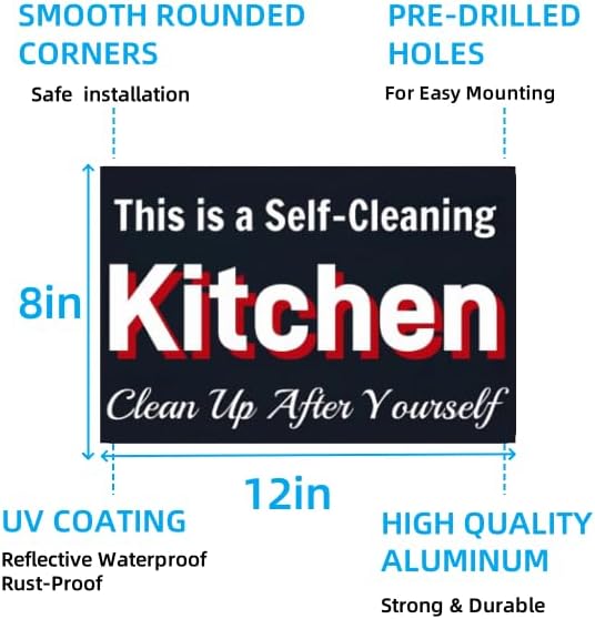 Miniatura 6 de Cartel de lata de cocina rústica, divertido arte de pared de metal con texto en inglés "Clean Up After Yourself" para granja, cafetería, bar y