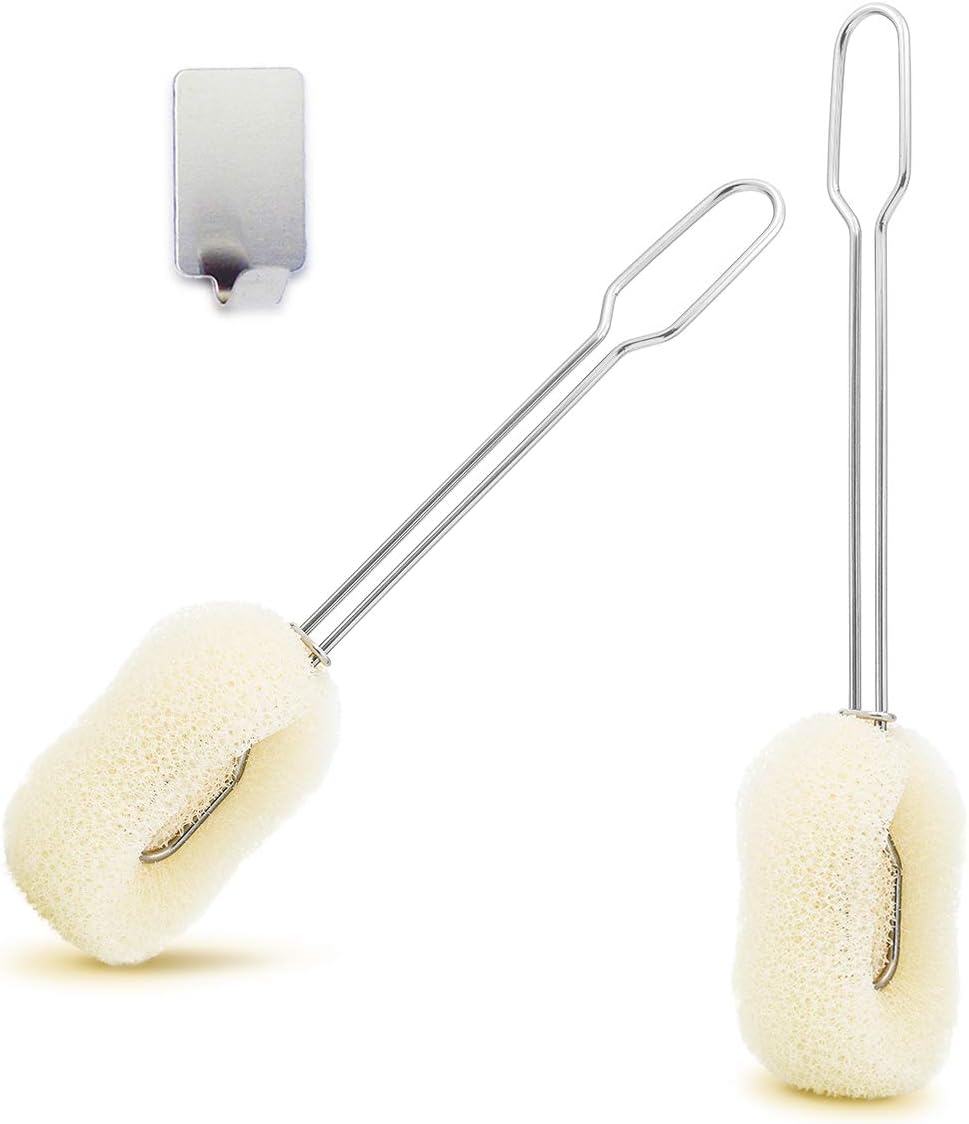 2pcs Bottle-Dish Brush Cleaning Coarse Sponge Replaceable Stainless Handle 10''Long