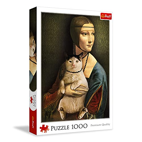 Trefl, Puzzle, Dama con el Gato, de 1000 Piezas, No estándar, Divertido, Cuadro, Retrato,...