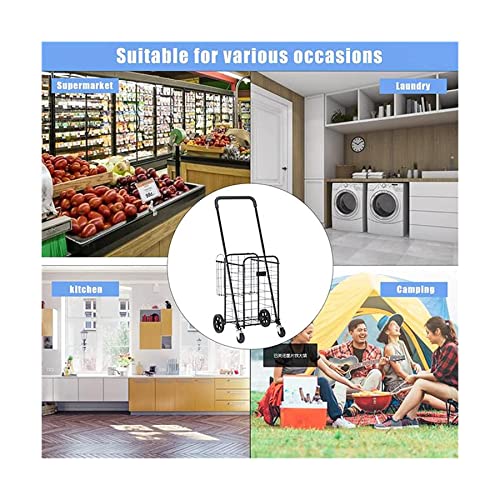 QUANLI Faltbarer Einkaufstrolley, zusammenklappbarer Einkaufswagen mit doppeltem Korb und 360° drehbaren Rädern, tragbar… – Bild 4