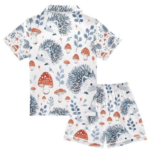 senya Hedgehog and Mushrooms Satin Summer Pajama Sets Silk Short Sleeve Button Down Sleepwear2