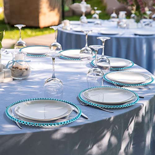 18 Pcs Clear Charger Plates With Beaded Rim 13 Inch Plastic Round Charger Plates Bulk Acrylic Round Dinner Plate Chargers Decorative Plates For Home Kitchen Party Wedding Tabletop Decor (Bright Blue) #TOP5